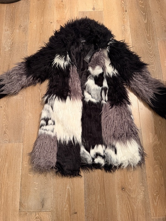 Dolls Kill Jackets & Blazers - Dolls Kill Black, White & Gray Patchwork Faux Fur Coat